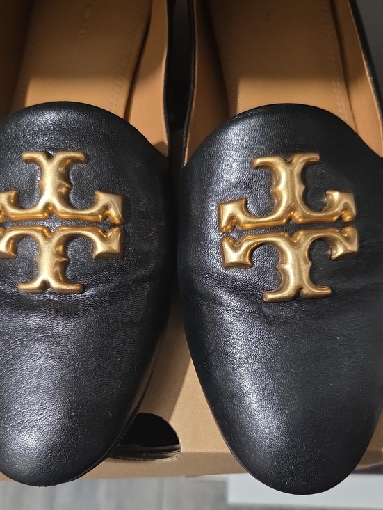 Tory Burch Shoes - Tory Burch Black Leather Loafers with Gold Logo Medallion